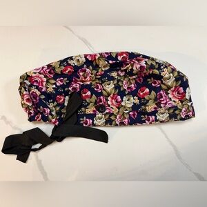 Floral Print Scrub Cap with Black Ties